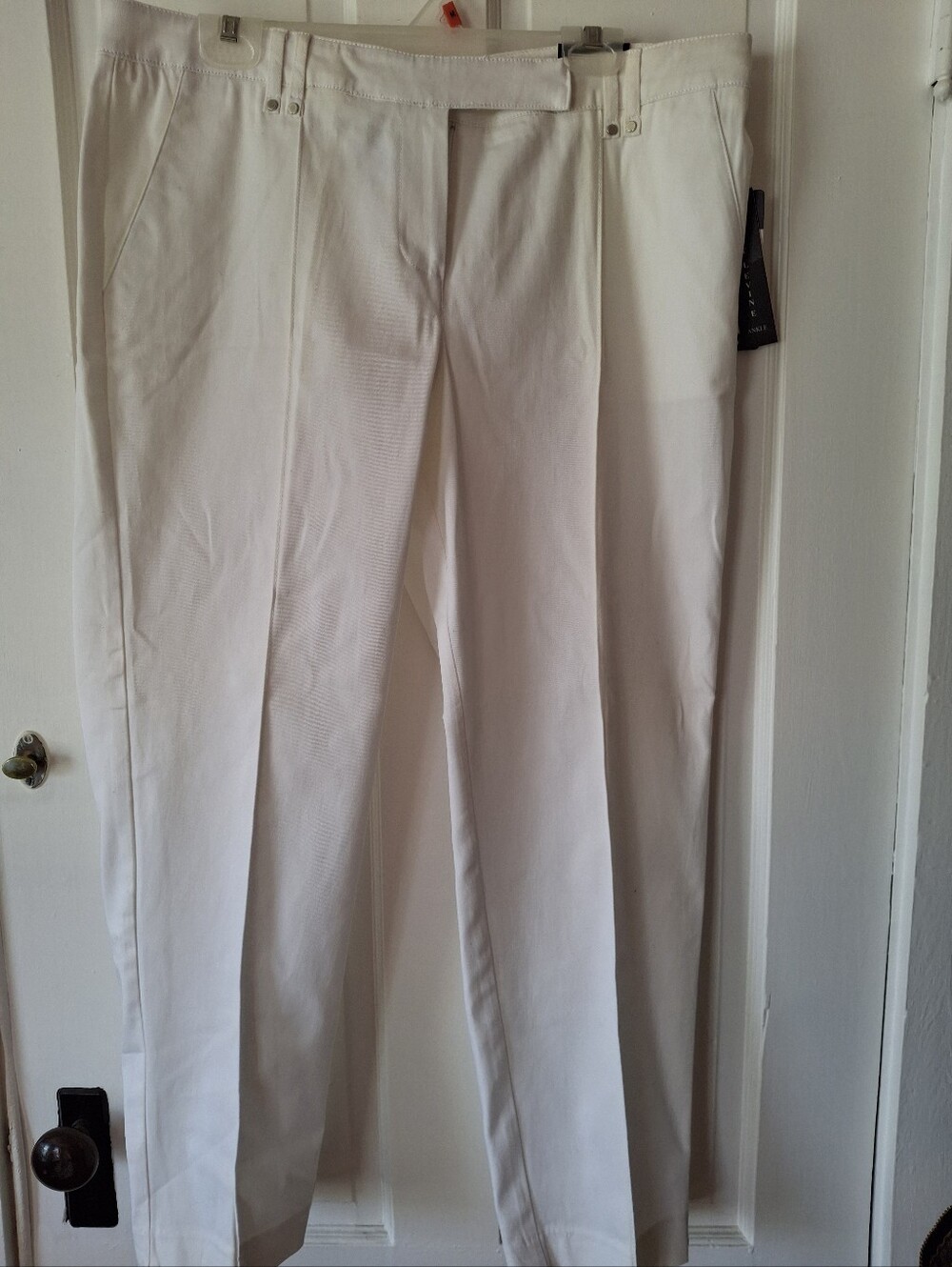 Larry Levine Women’s Cotton Spandex Slim Ankle Pants White 14 NWT